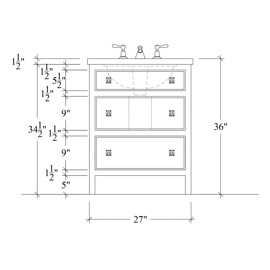 Paddington Vanity | Three-Drawer Style | Beaded Drawer Front - 27"