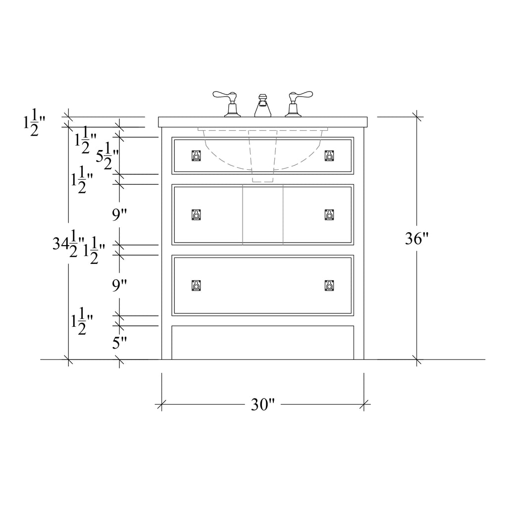 Paddington Vanity | Three-Drawer Style | Beaded Drawer Front - 30"