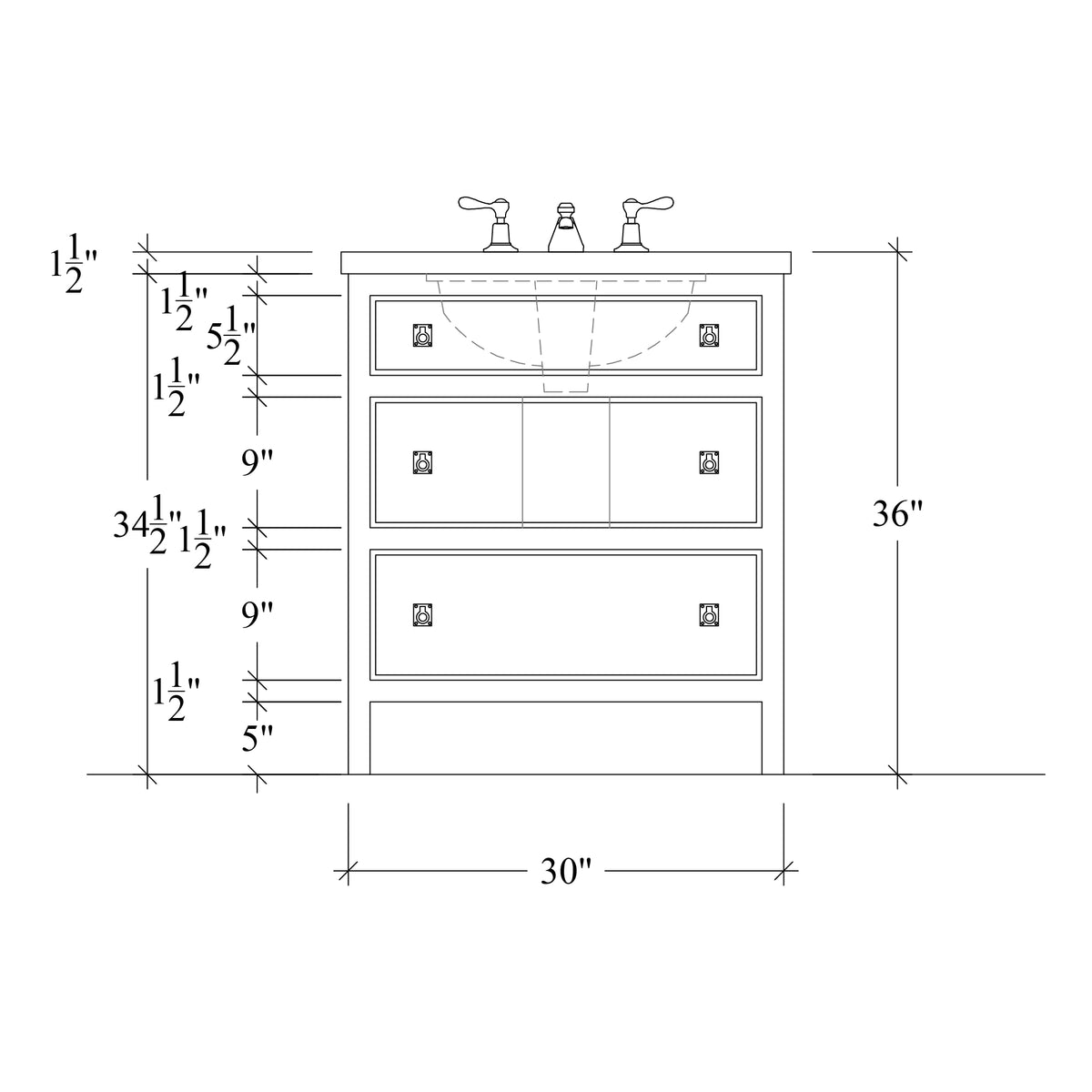Paddington Vanity | Three-Drawer Style | Beaded Drawer Front - 30"