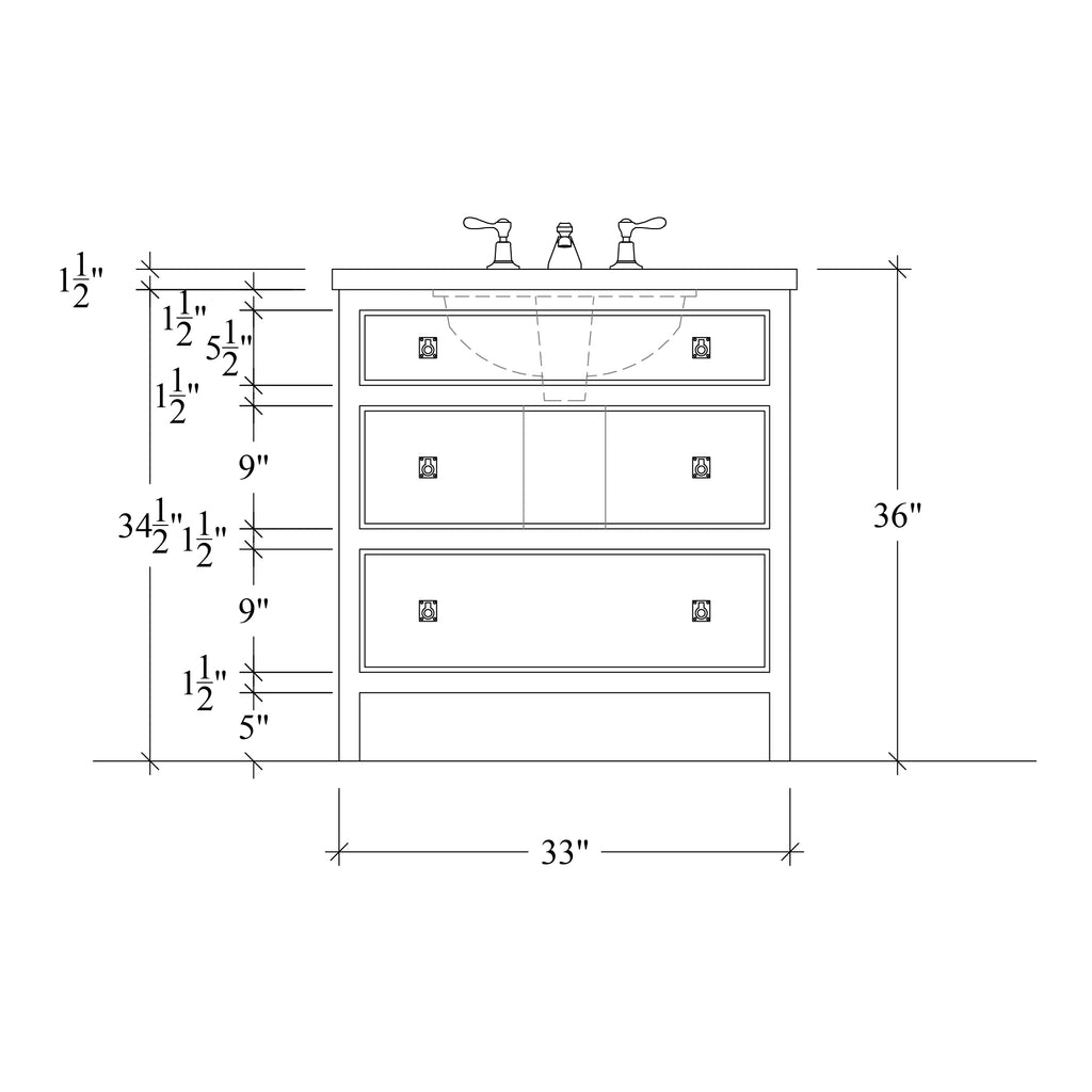 Paddington Vanity | Three-Drawer Style | Beaded Drawer Front - 33"
