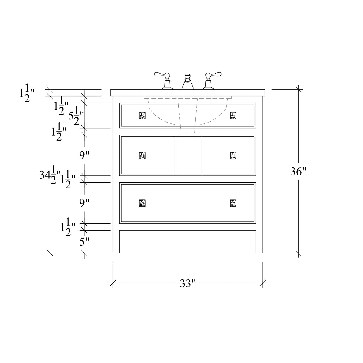 Paddington Vanity | Three-Drawer Style | Beaded Drawer Front - 33"