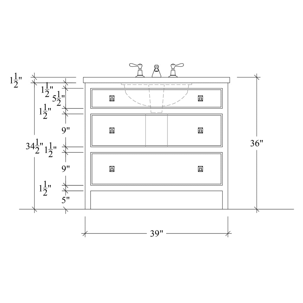 Paddington Vanity | Three-Drawer Style | Beaded Drawer Front - 39"