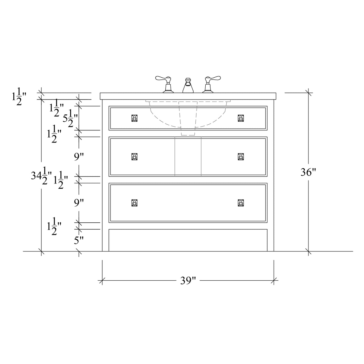 Paddington Vanity | Three-Drawer Style | Beaded Drawer Front - 39"