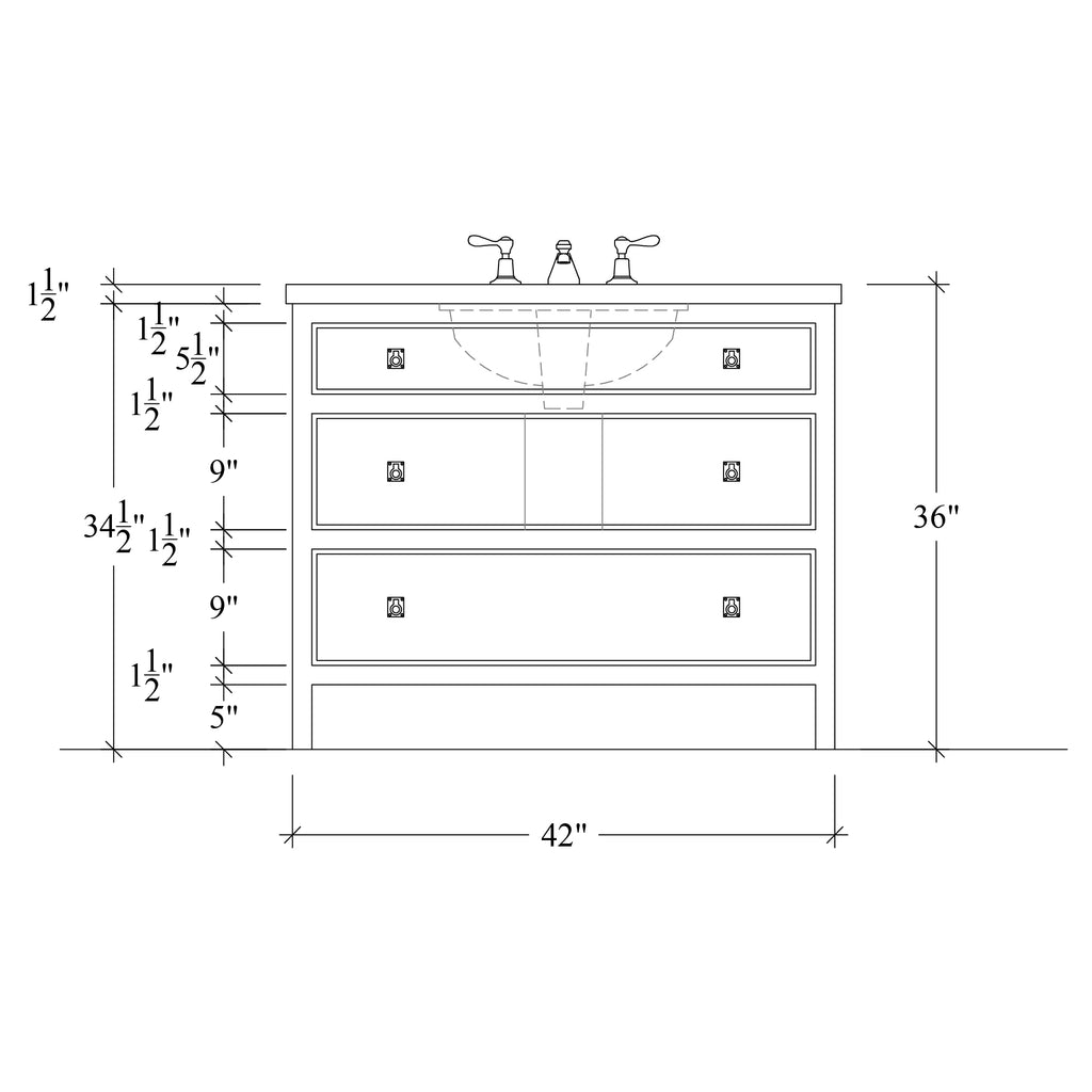 Paddington Vanity | Three-Drawer Style | Beaded Drawer Front - 42"