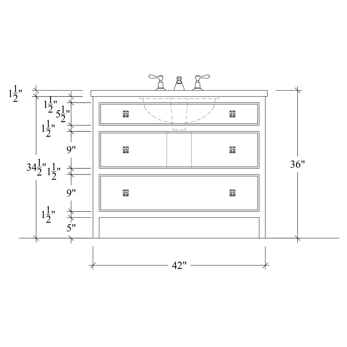 Paddington Vanity | Three-Drawer Style | Beaded Drawer Front - 42"