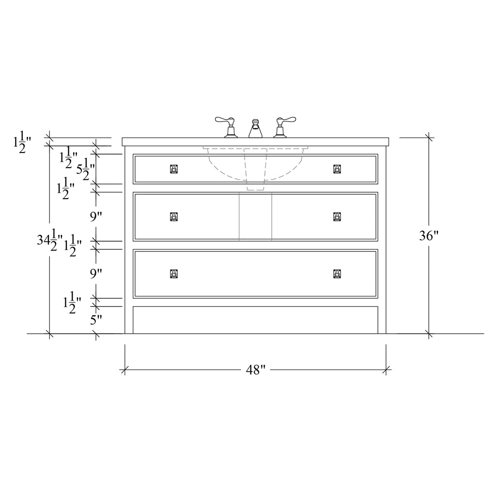 Paddington Vanity | Three-Drawer Style | Beaded Drawer Front - 48"