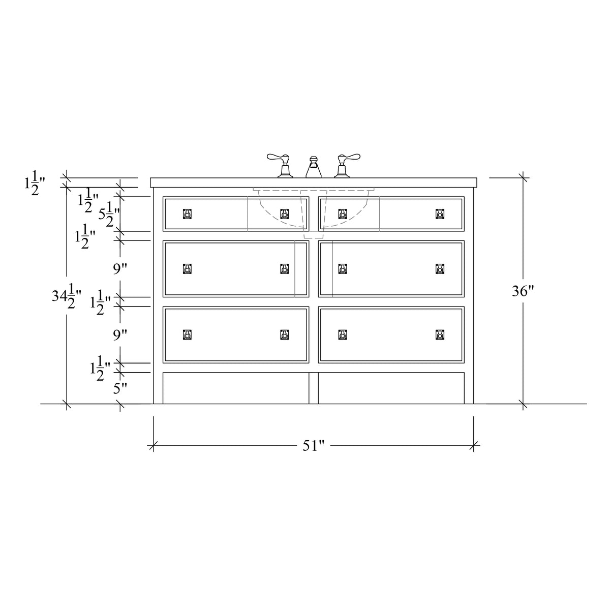 Paddington Vanity | Three-Drawer Style | Beaded Drawer Front - 51"