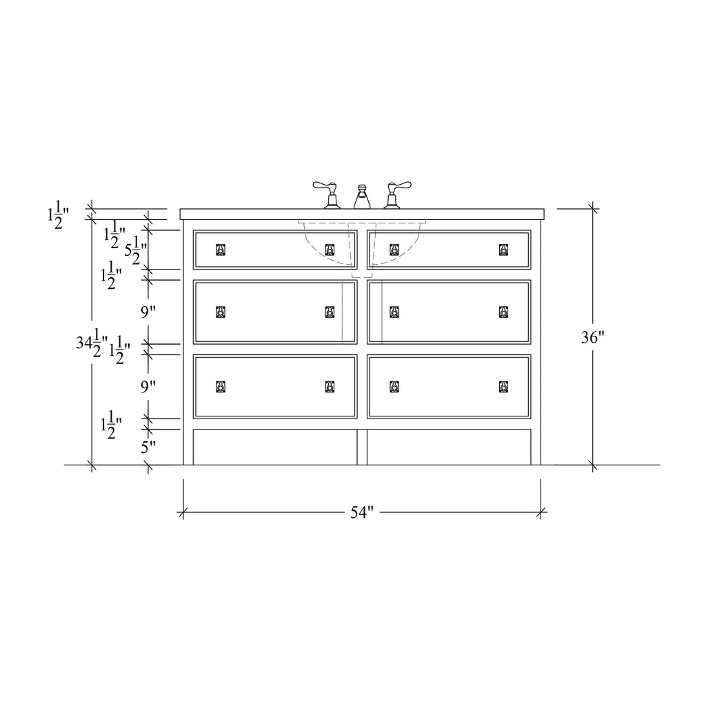 Paddington Vanity | Three-Drawer Style | Beaded Drawer Front - 54"