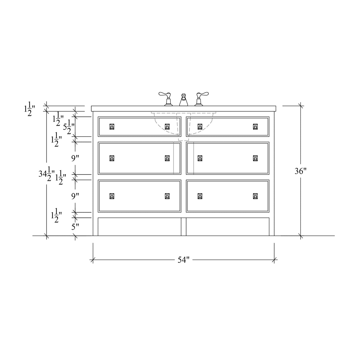 Paddington Vanity | Three-Drawer Style | Beaded Drawer Front - 54"