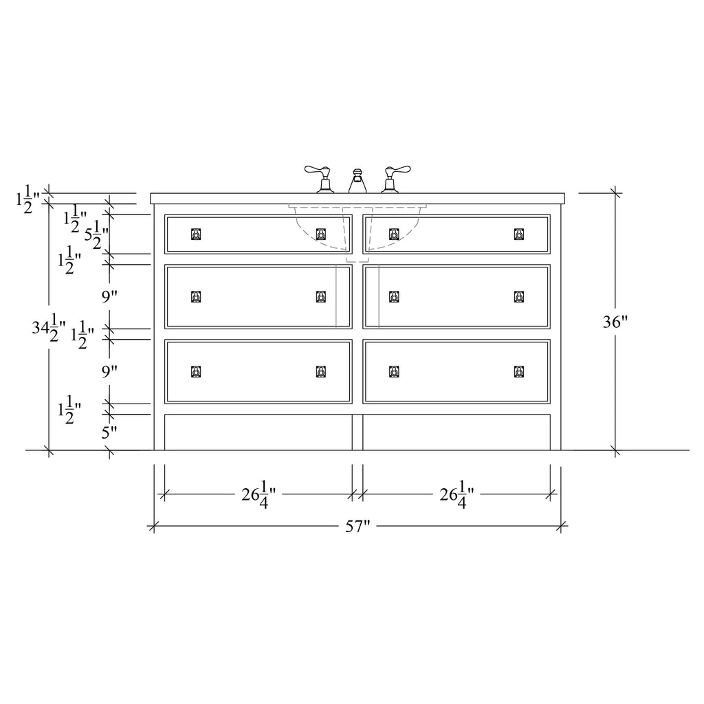 Paddington Vanity | Three-Drawer Style | Beaded Drawer Front - 57"