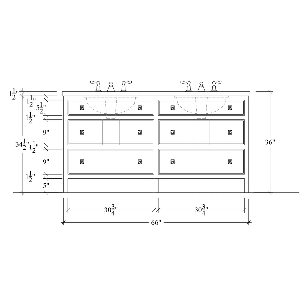 Paddington Vanity | Three-Drawer Style | Beaded Drawer Front - 66"