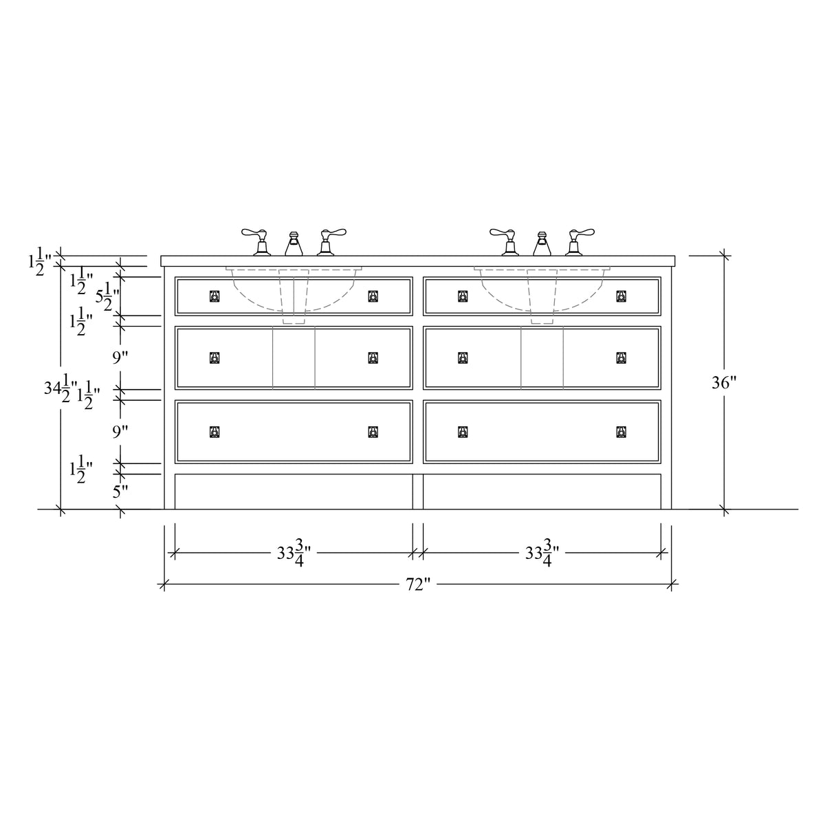 Paddington Vanity | Three-Drawer Style | Beaded Drawer Front - 72"