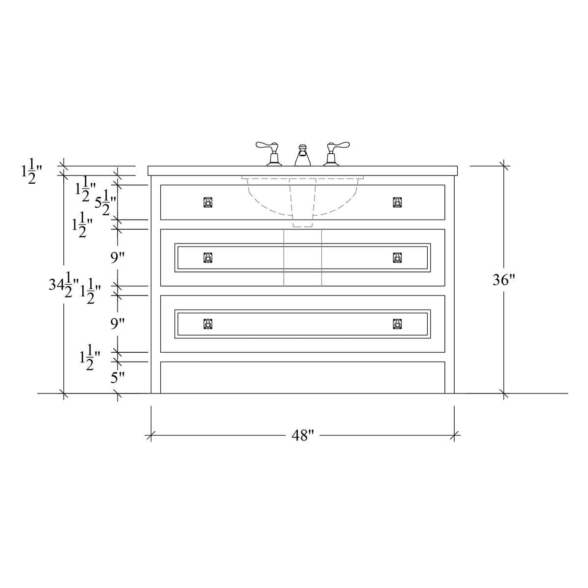 Paddington Vanity | Three-Drawer Style | Heritage Drawer Front - 48"