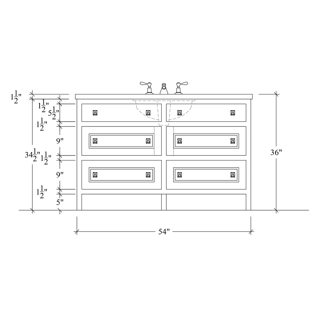 Paddington Vanity | Three-Drawer Style | Heritage Drawer Front - 54"