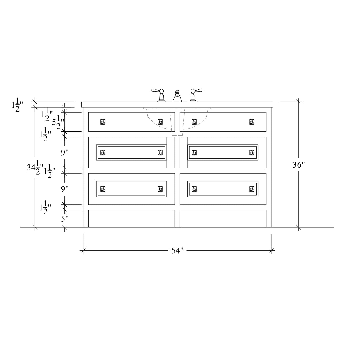 Paddington Vanity | Three-Drawer Style | Heritage Drawer Front - 54"