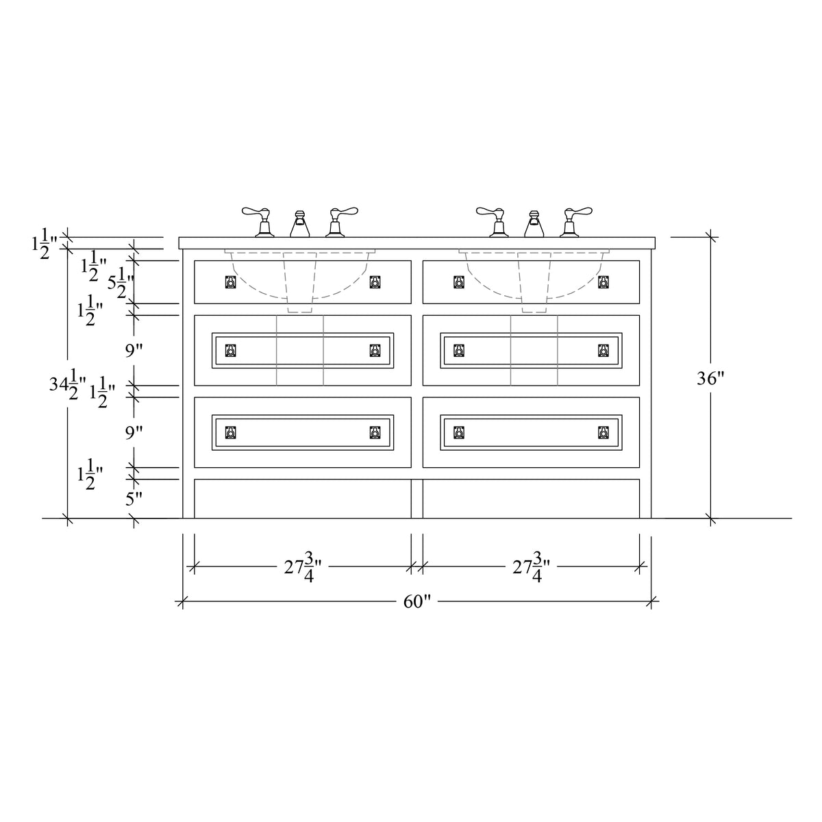 Paddington Vanity | Three-Drawer Style | Heritage Drawer Front - 60"