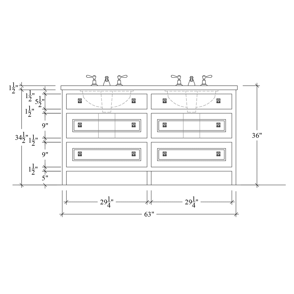 Paddington Vanity | Three-Drawer Style | Heritage Drawer Front - 63"