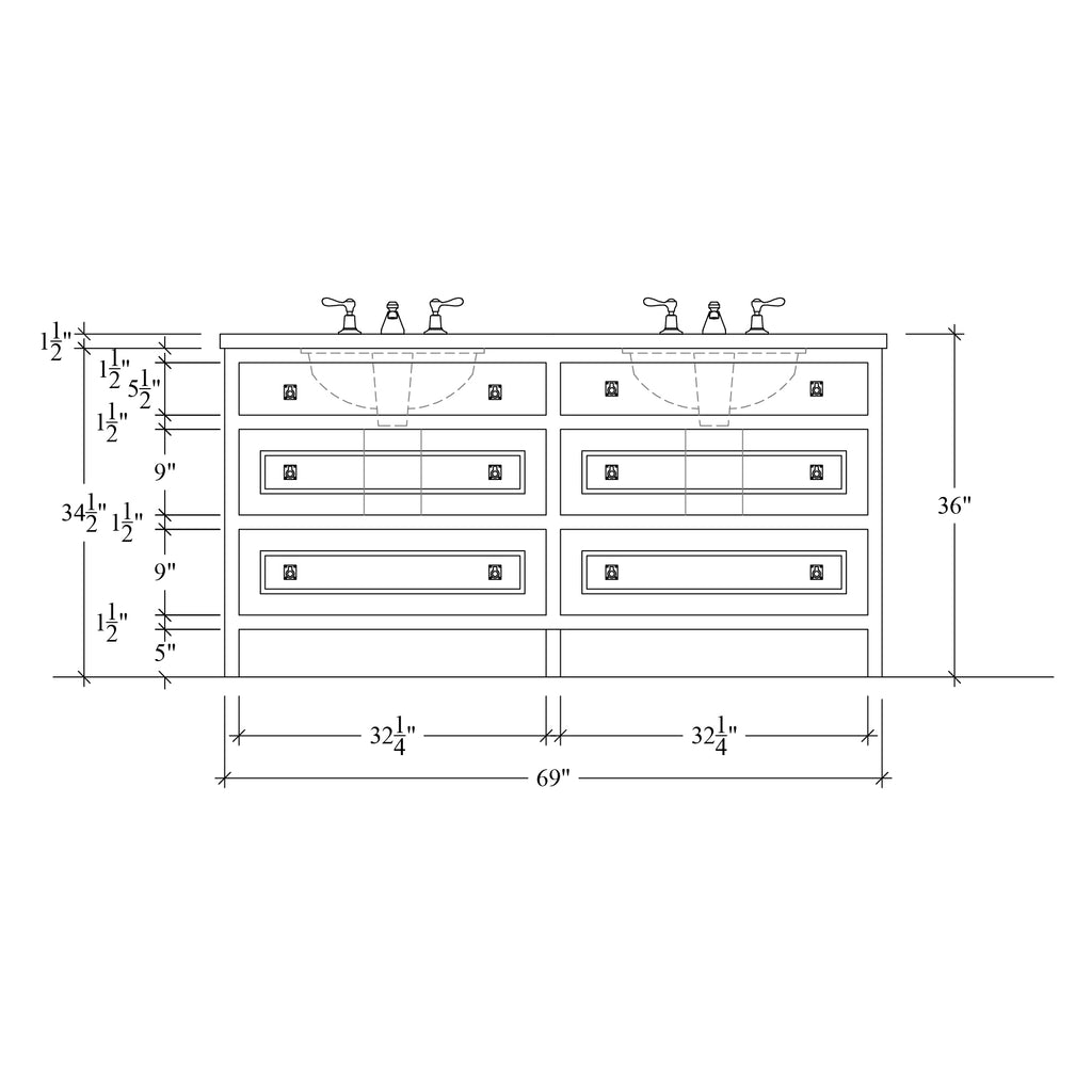 Paddington Vanity | Three-Drawer Style | Heritage Drawer Front - 69"