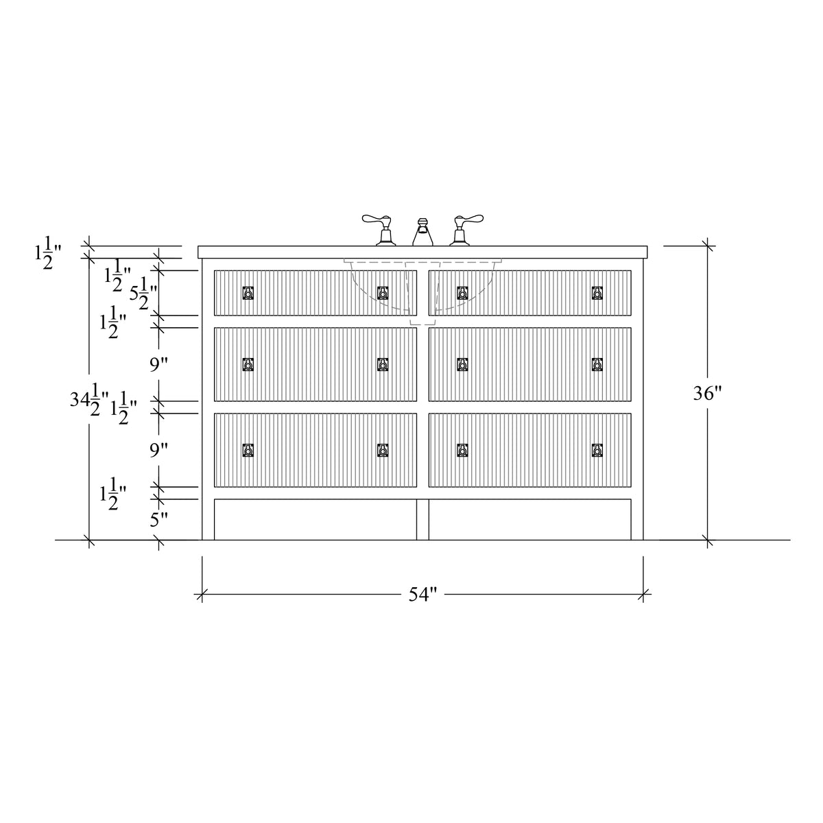 Paddington Vanity | Three-Drawer Style | Reeded Drawer Front - 54"