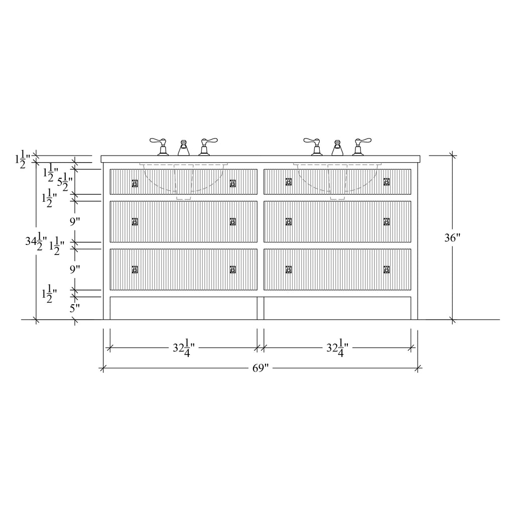 Paddington Vanity | Three-Drawer Style | Reeded Drawer Front - 69"