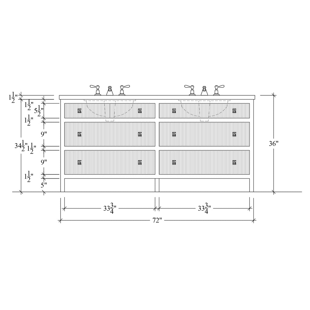 Paddington Vanity | Three-Drawer Style | Reeded Drawer Front - 72"