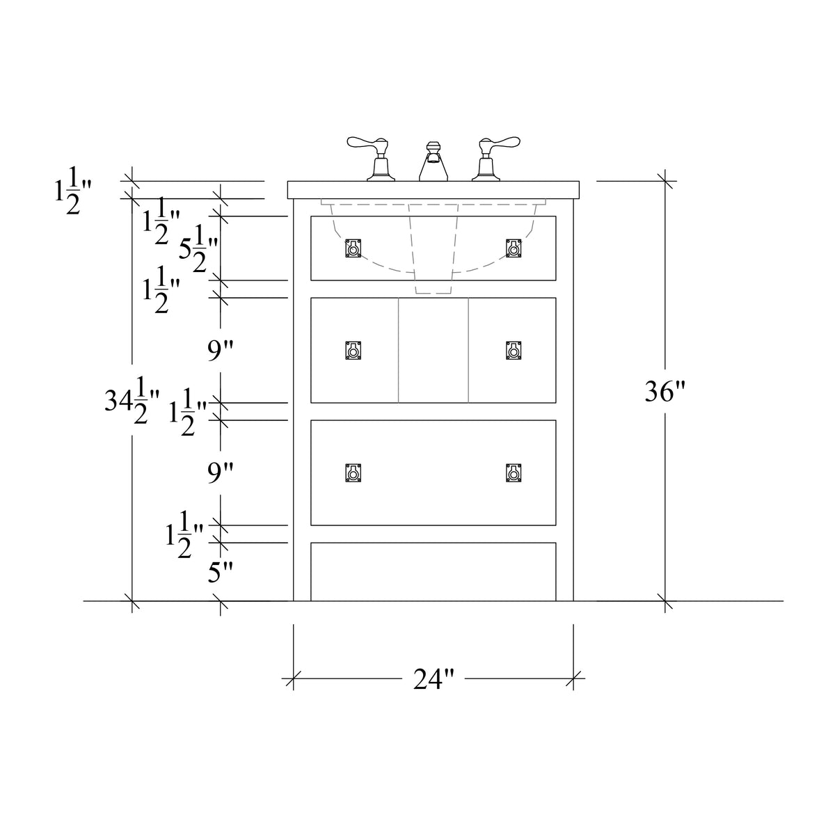 Paddington Vanity | Three-Drawer Style | Slab Drawer Front - 24"