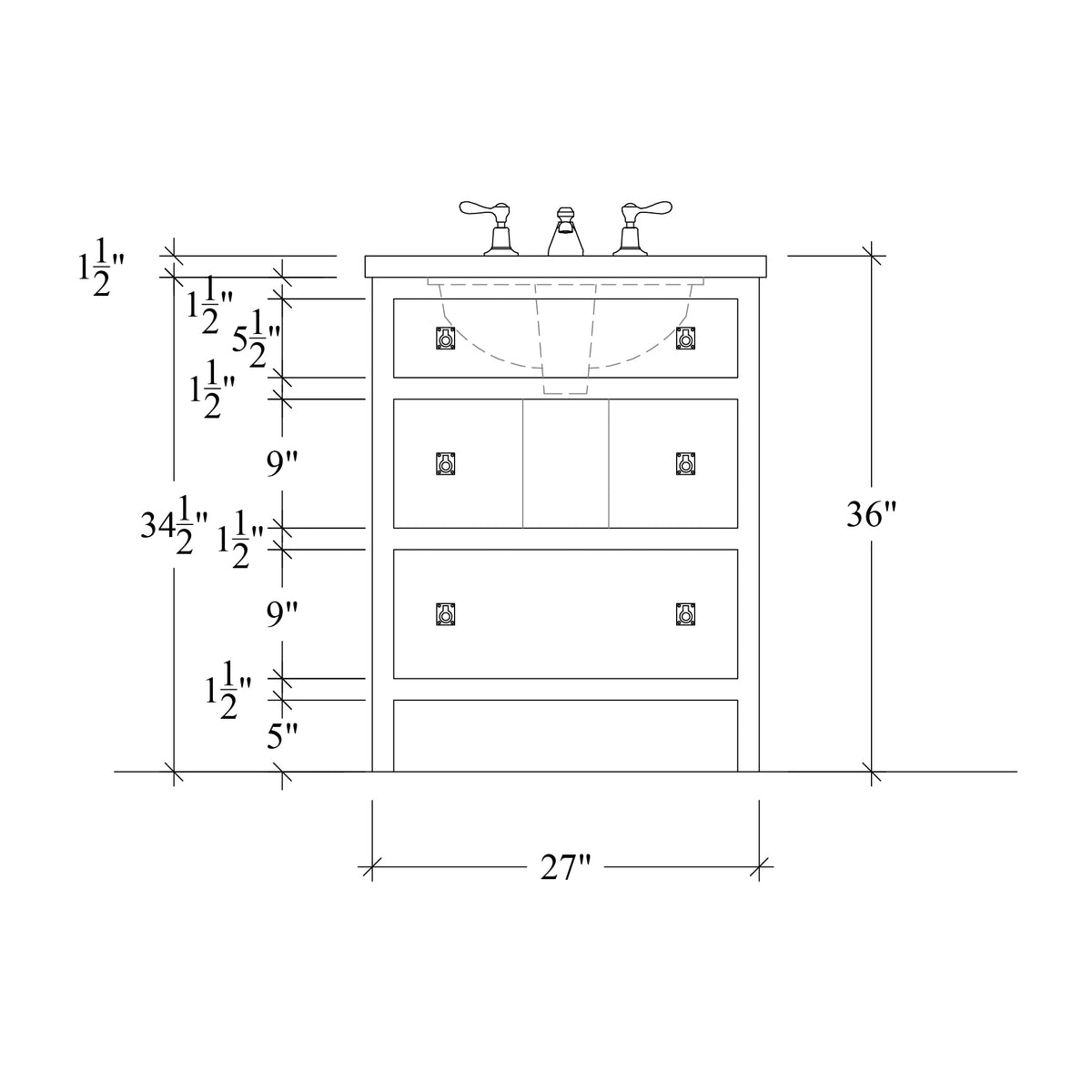 Paddington Vanity | Three-Drawer Style | Slab Drawer Front - 27"