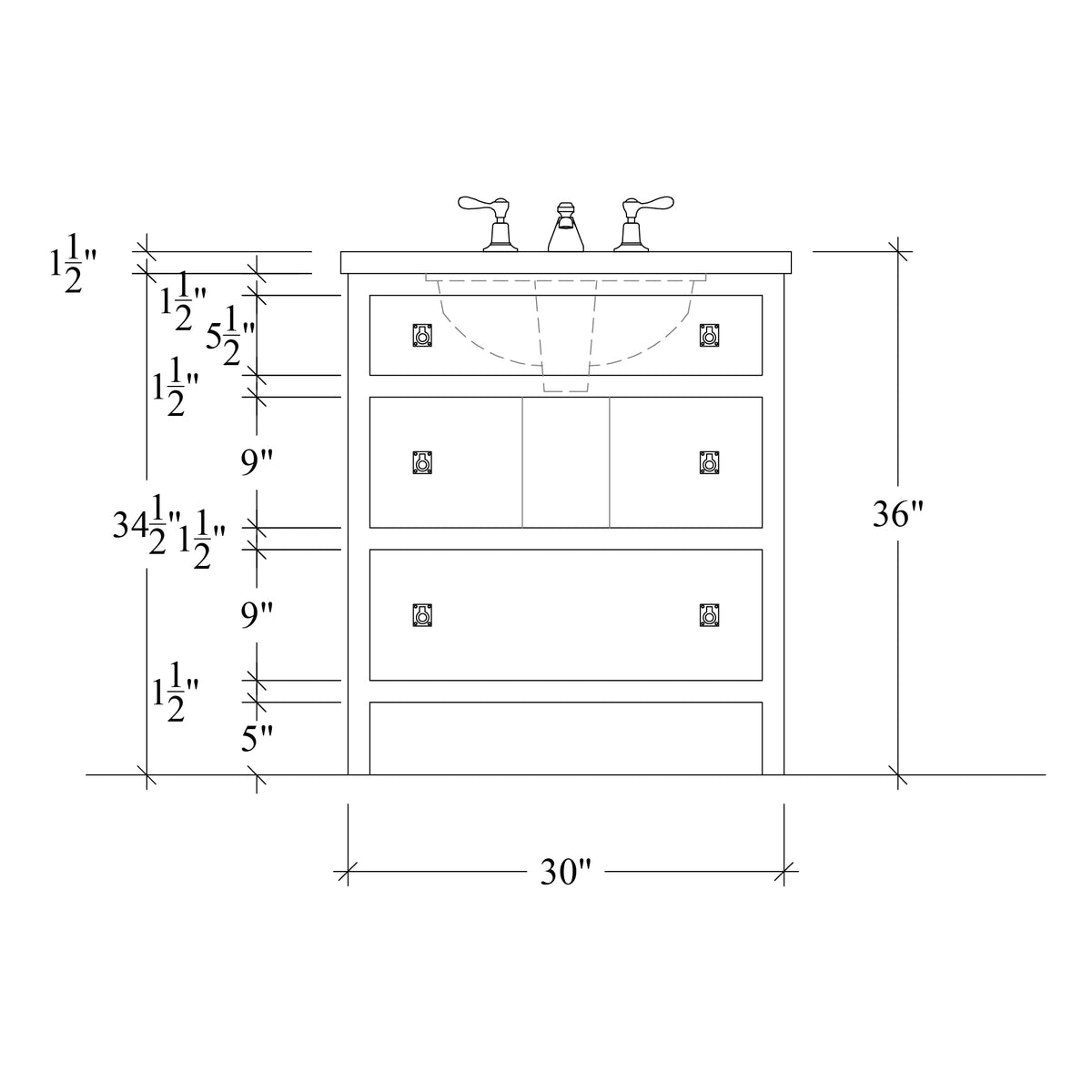 Paddington Vanity | Three-Drawer Style | Slab Drawer Front - 30"