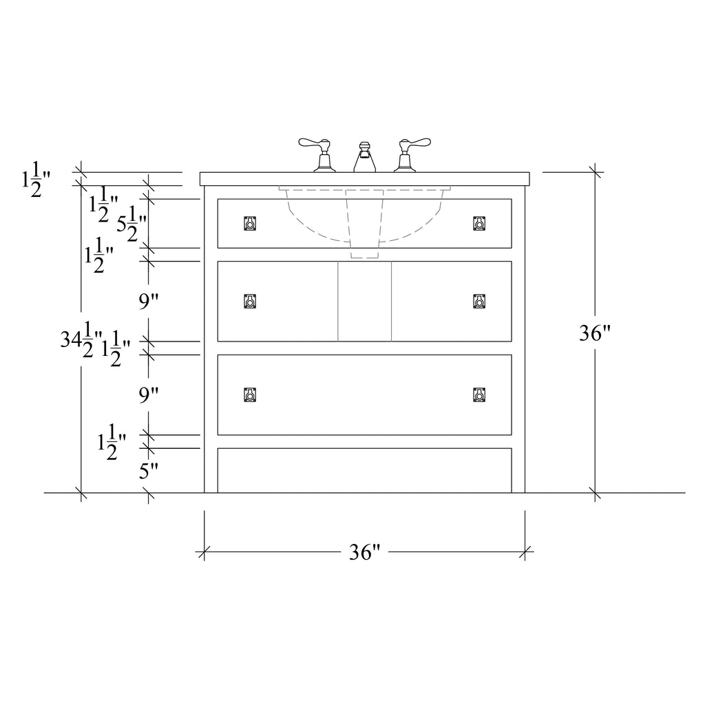 Paddington Vanity | Three-Drawer Style | Slab Drawer Front - 36"