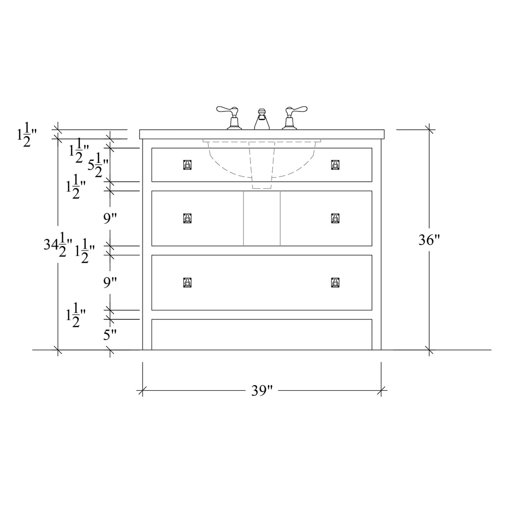 Paddington Vanity | Three-Drawer Style | Slab Drawer Front - 39"