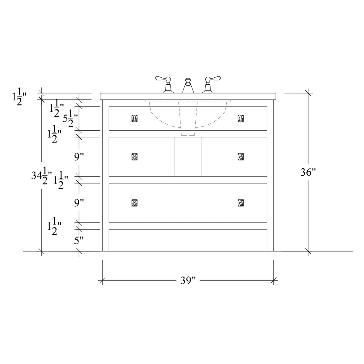 Paddington Vanity | Three-Drawer Style | Slab Drawer Front - 39"