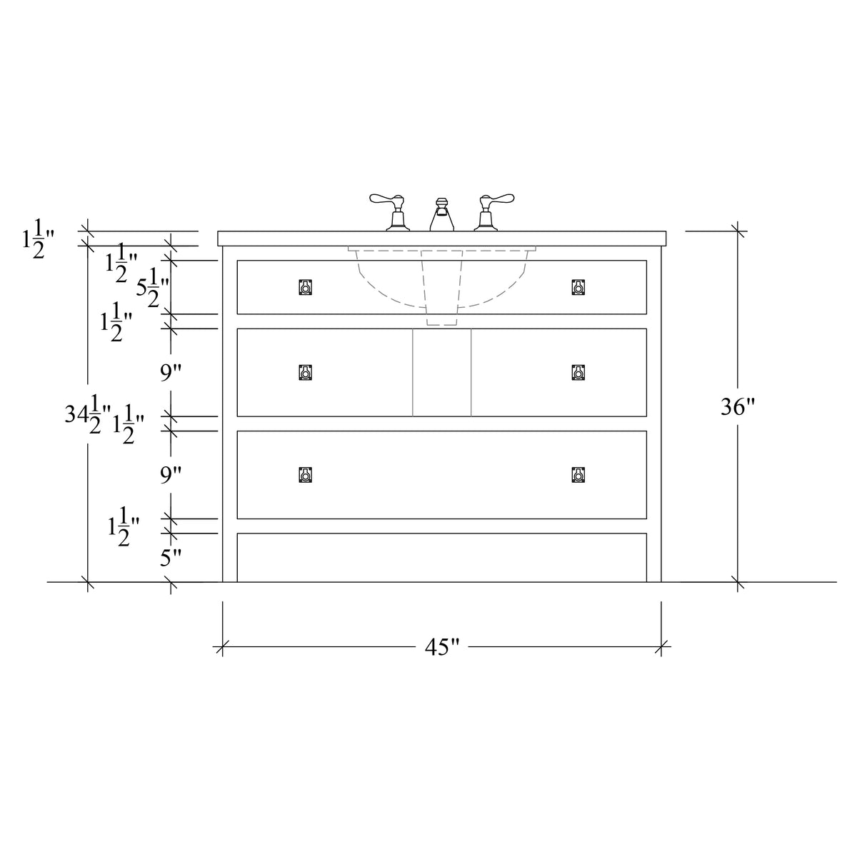Paddington Vanity | Three-Drawer Style | Slab Drawer Front - 45"