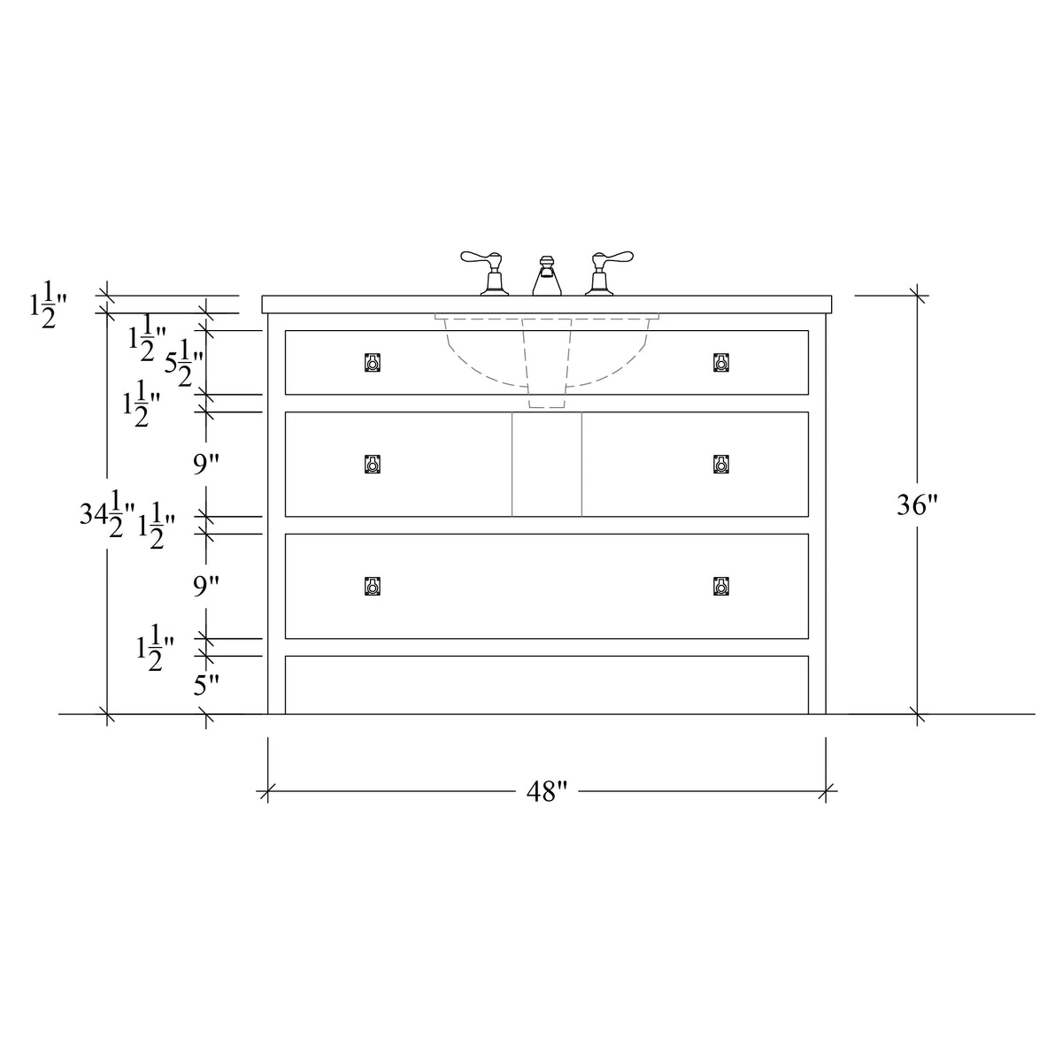 Paddington Vanity | Three-Drawer Style | Slab Drawer Front - 48"