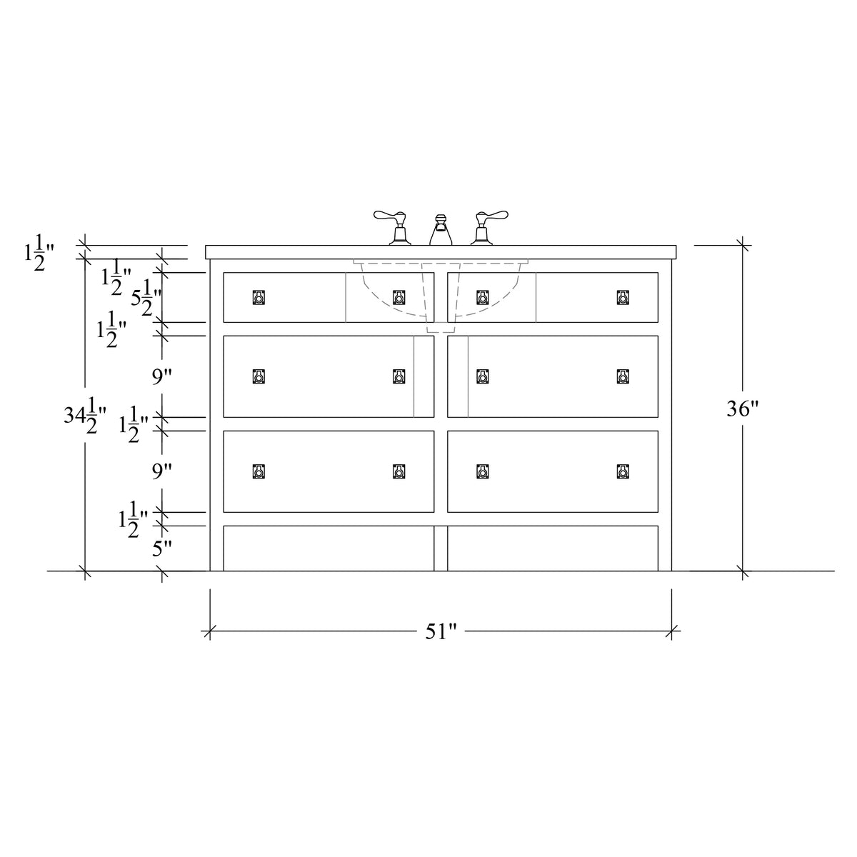 Paddington Vanity | Three-Drawer Style | Slab Drawer Front - 51"