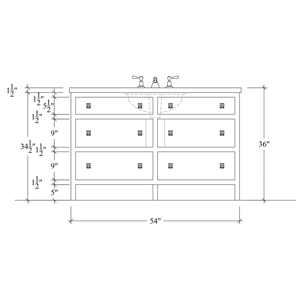 Paddington Vanity | Three-Drawer Style | Slab Drawer Front - 54"