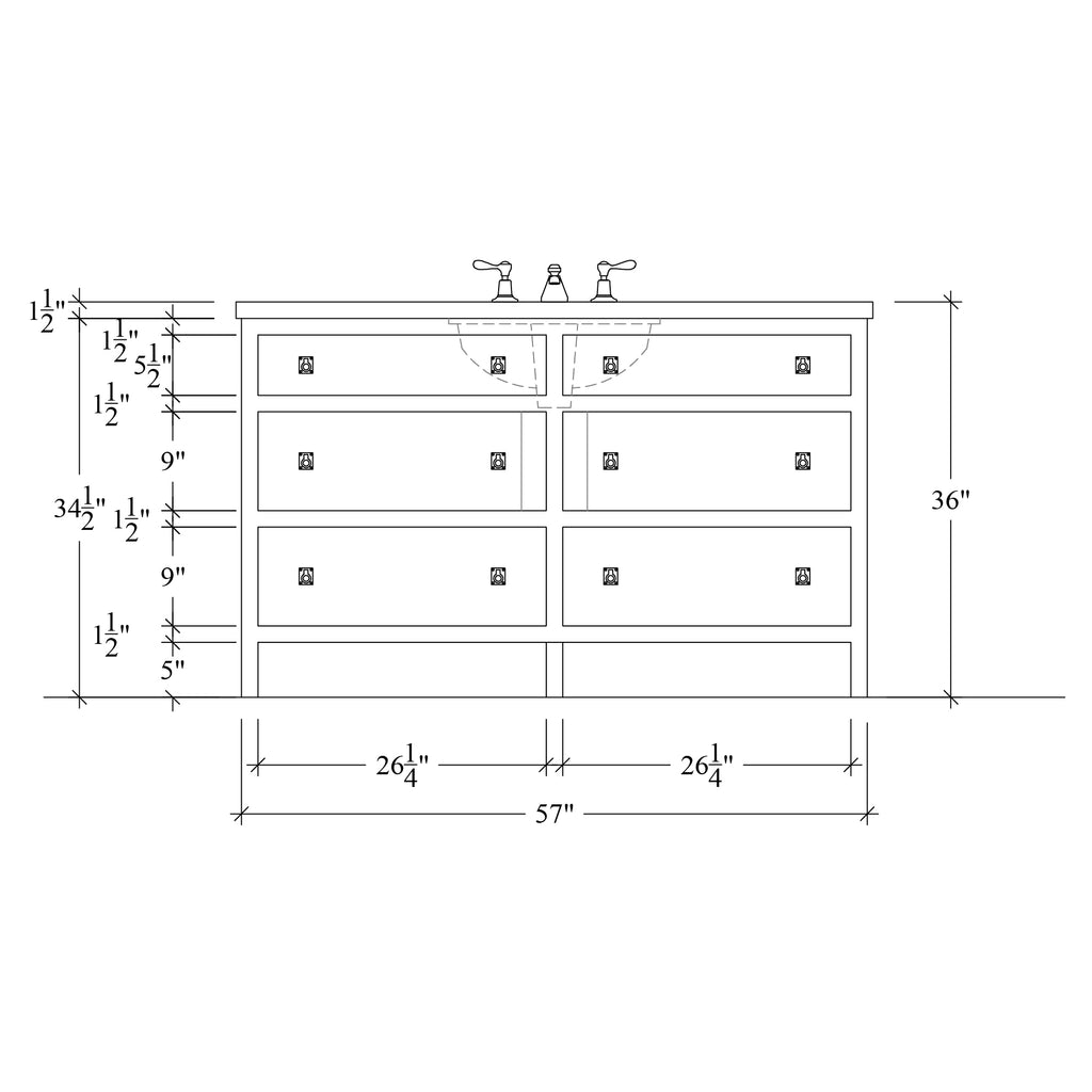 Paddington Vanity | Three-Drawer Style | Slab Drawer Front - 57"