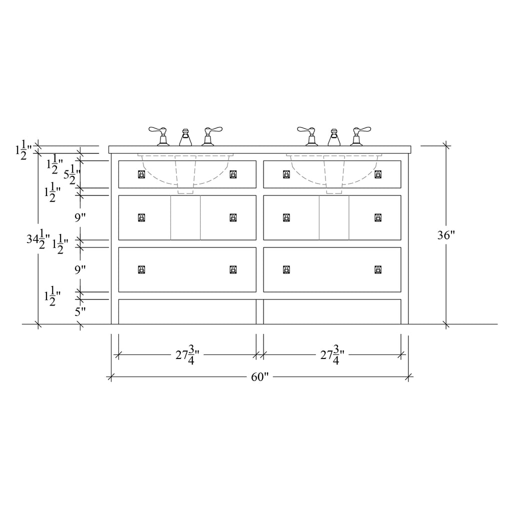 Paddington Vanity | Three-Drawer Style | Slab Drawer Front - 60"