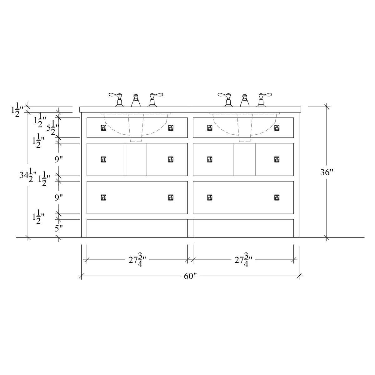 Paddington Vanity | Three-Drawer Style | Slab Drawer Front - 60"