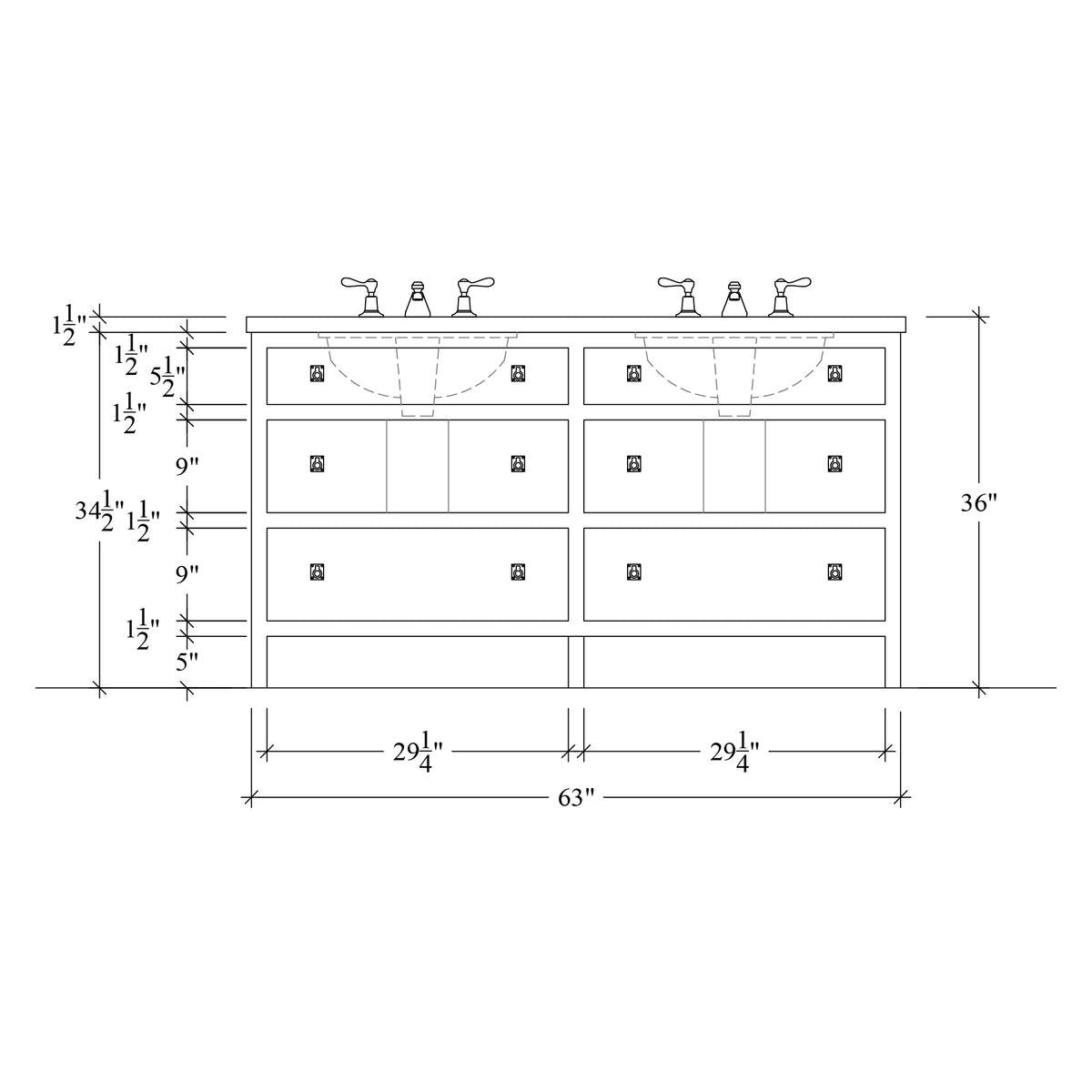 Paddington Vanity | Three-Drawer Style | Slab Drawer Front - 63"