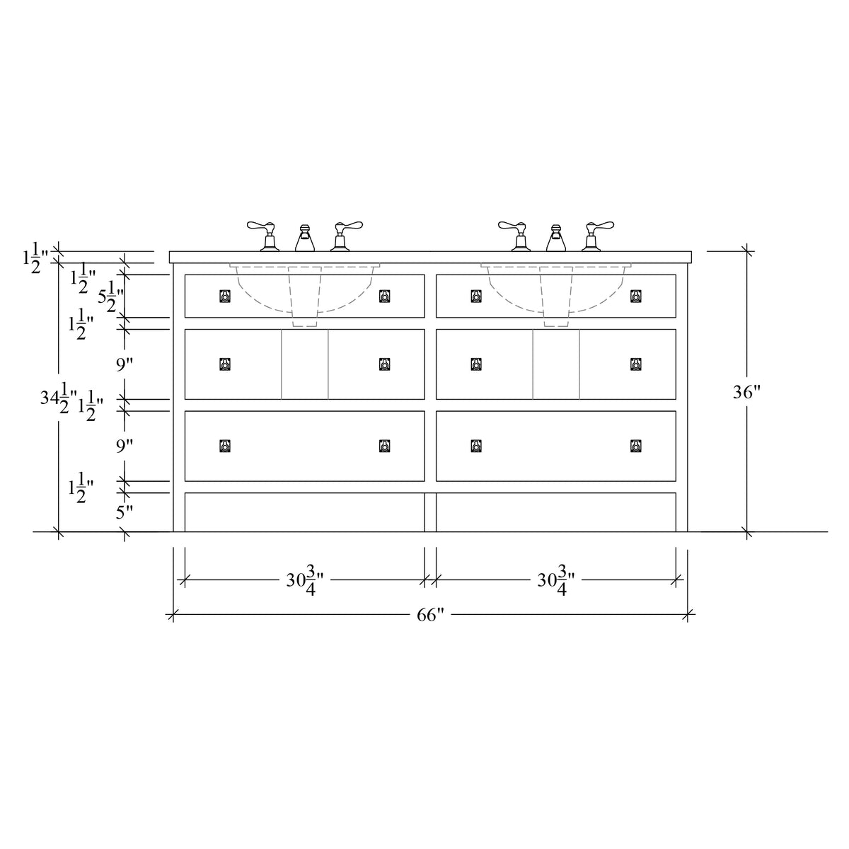 Paddington Vanity | Three-Drawer Style | Slab Drawer Front - 66"