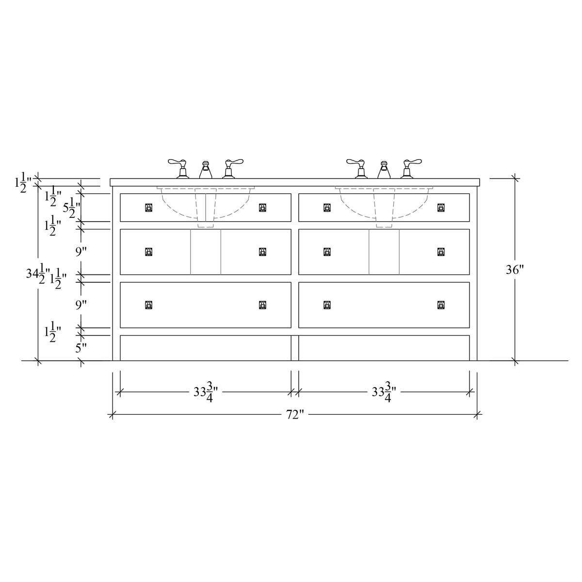 Paddington Vanity | Three-Drawer Style | Slab Drawer Front - 72"