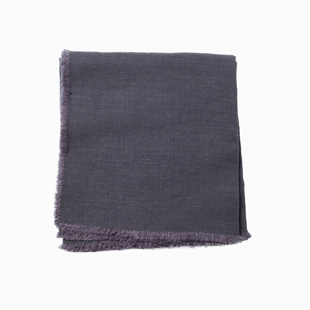 Dark Grey Linen Table Runner with Fringe