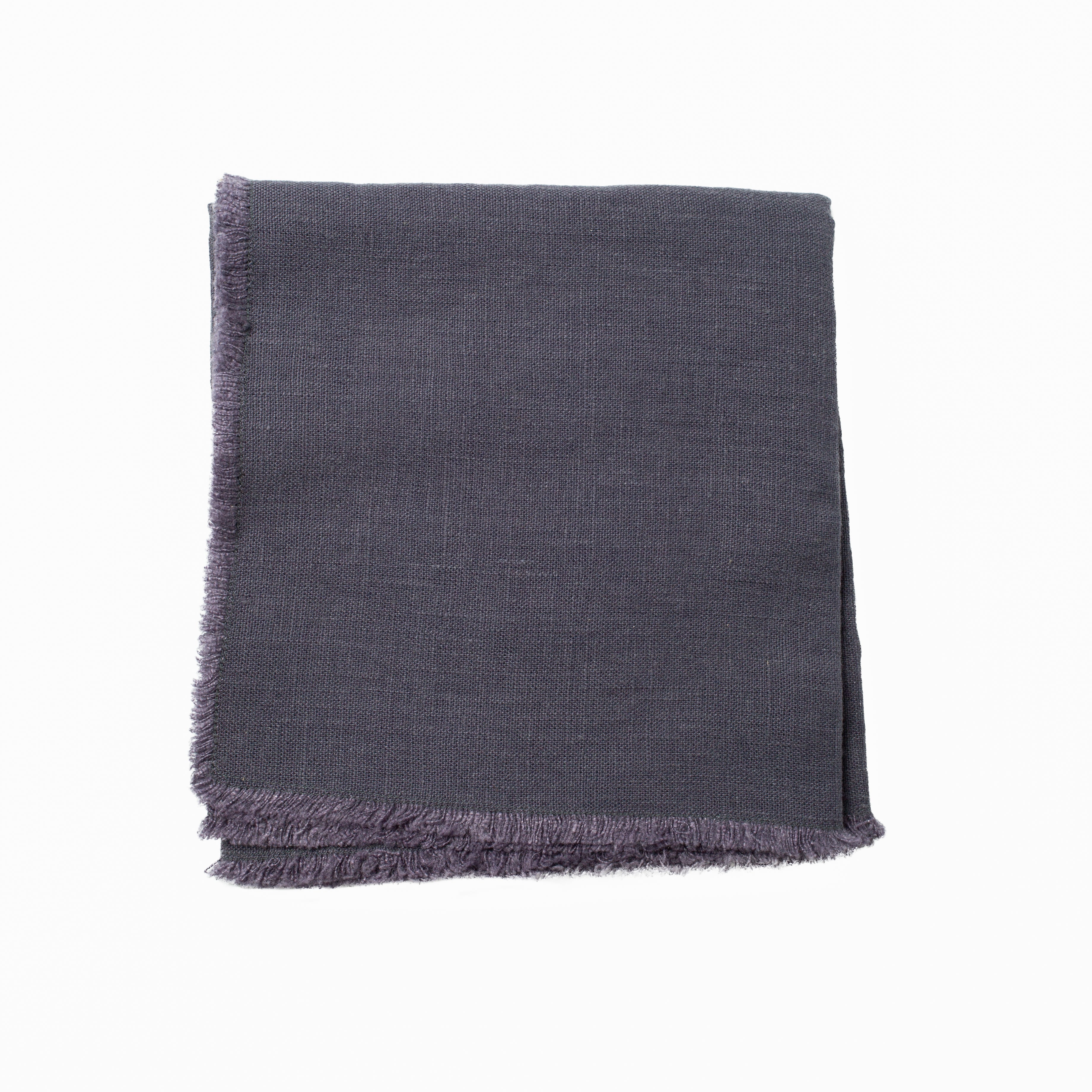 Dark Grey Linen Table Runner with Fringe