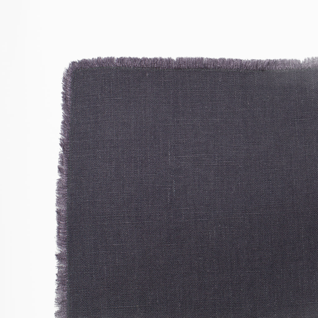 Dark Grey Linen Table Runner with Fringe
