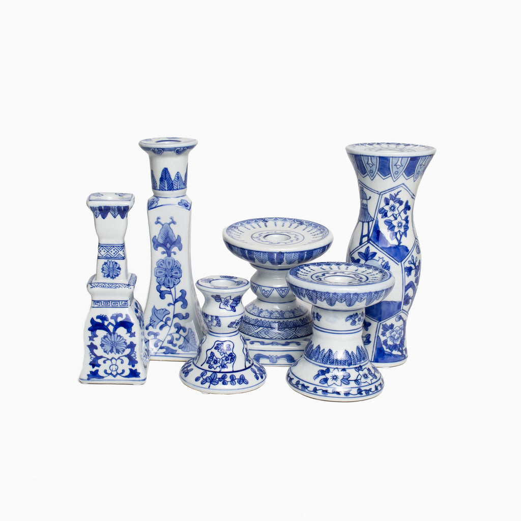 Blue & White Candlestick Holders