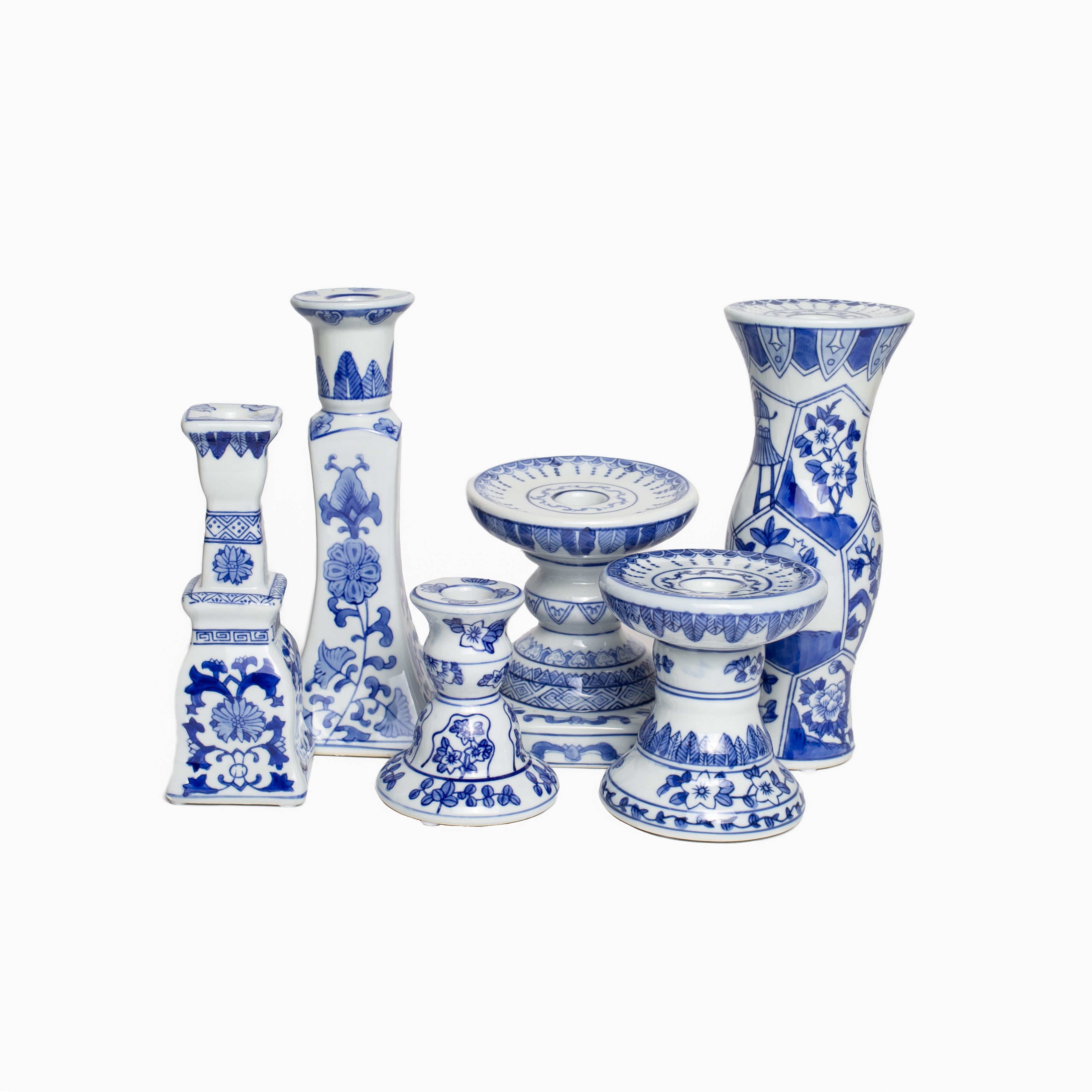 Blue & White Candlestick Holders