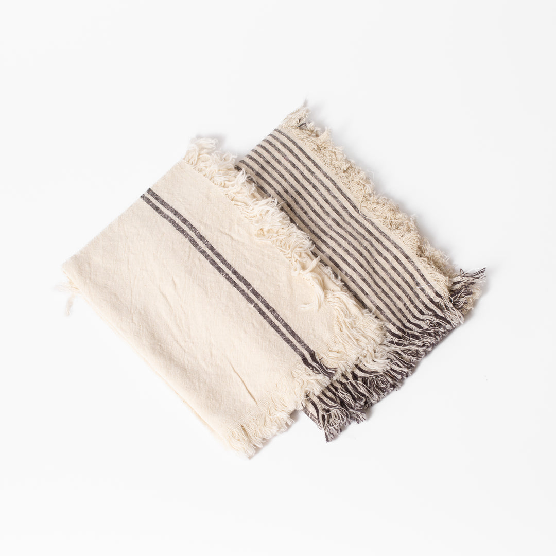 Woven Cotton Tea Towels w/ Stripes & Fringe
