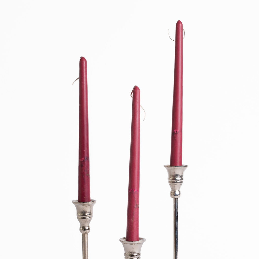 Burgundy Floral Inlaid Taper Candle Set