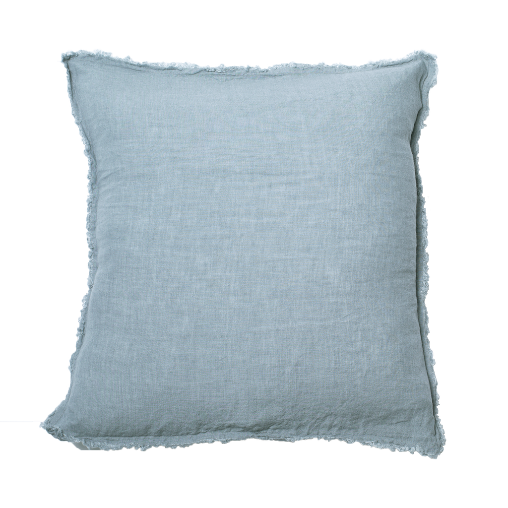 Stormy Blue Fringe Linen Pillow Cover