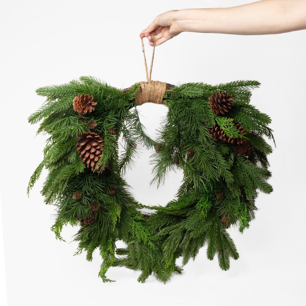 Mixed Evergreen Heart Wreath